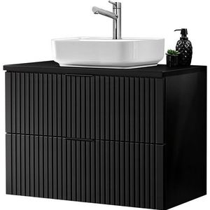 Lomadox Waschtisch ADELAIDE-56-BLACK, Badezimmer mit Aufsatzbecken matt schwarz gerillt 81/73,2/46,5 cm