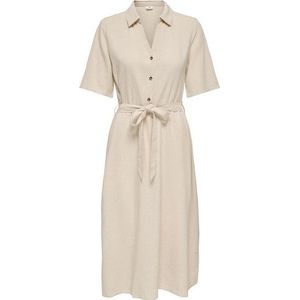 JACQUELINE de YONG Shirtkleid Leinenkleid mit Kragen, Knopfleiste und Taillengürtel (knielang) JDYSAY 2/4 MIDI SHIRT DRESS WVN NOOS