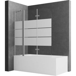 Boromal Badewannenaufsatz 3 teilig Faltwand Duschwand für Badewanne faltbar Badewannenfaltwand, Schwarz Chrom Milchglas Aluprofile, (Badewannenaufsatz Schwarz Weiß Chrom Milchglas, 120x140, 130x140, 140x140, 150x140, 160x140cm), Sicherheitsglas