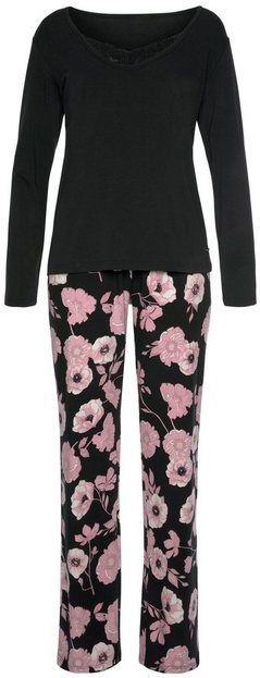 LASCANA Pyjama (2 tlg) mit Blumenmuster und Spitzendetails