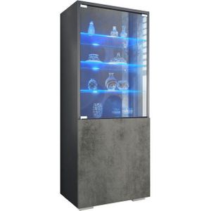 Vladon Standvitrine Granada (Vitrinenschrank, mit Glastür und Glaseinsatz inkl. LED) Anthrazit matt/Beton Dunkel Optik (50 x 122,5 x 34,5 cm)