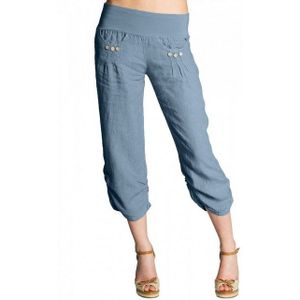 Caspar Leinenhose KHS017 Damen 3/4 Hose aus robustem Leinen mit breitem Stretch Bund - Made in Italy