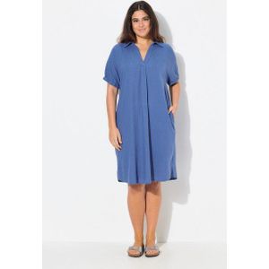 Ulla Popken Jerseykleid Kleid Leinenmix Oversized Hemdkragen Halbarm