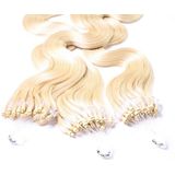 hair2heart Echthaar-Extension Microring Loops - gewellt #10/0 Hell-Lichtblond 1g 50cm