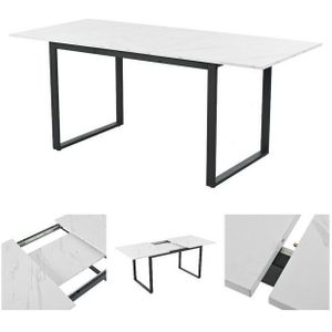 IDEASY Esstisch Teleskoptisch 140/180x80x75cm, Tragkraft 60kg Küchentisch (Moderne Weiße MDF Tischplatte Mit Marmormustern), Beine aus Eisen aus Metall & Vierkantrohrbeine, Bürotisch