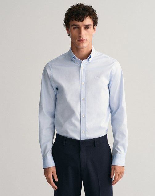 Gant Langarmhemd Slim Fit Popeline Hemd leichte Baumwolle strapazierfähig pflegeleicht mit klassischer Logostickerei auf der Brust