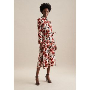 seidensticker Sommerkleid Schwarze Rose Langarm Kragen Druck