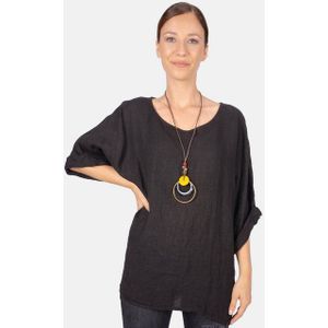 Seasons of April Kurzarmbluse Oversized Lina Weit geschnittene Leinenbluse