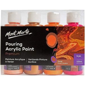 Mont Marte Bastelfarbe PREMIUM Pouring Acrylfarbe, Gieß-Acryl, je 4 x 120 ml, diverse Sets, Untereinander vermischbar & bereits mit Pouring Medium vorgemischt
