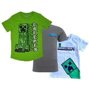 Minecraft Print-Shirt 3x Minecraft Kinder T-Shirts Jungen + Mädchen 116 128 140 Original Lizensierte Minecraft Kinderbekleidung