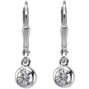 Zeeme Paar Ohrhänger Silber 925 rhodiniert mit weißen Zirkonia-Steinen 22mm lang