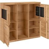Home affaire Highboard Ribe,120cm breit,112cm hoch, Fronten Massivholz,12 Fächer, Holz massiv, Holzwerkstoff, Metall Griffe,2Türen mit Glaseinsatz
