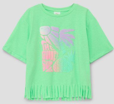 s.Oliver Kurzarmshirt T-Shirt mit Fransensaum