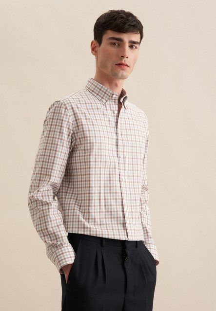 seidensticker Flanellhemd Slim Slim Langarm Button-Down-Kragen Karo