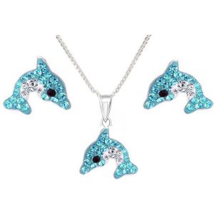schmuck23 Paar Ohrstecker Kinder Ohrringe Anhänger Kette Delfin 925 Silber Mädchen Schmuckset, Mädchen Kinderschmuck echte Silberohrringe