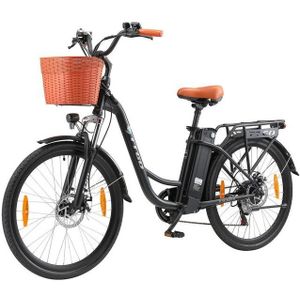 Vankel E-Bike Cityrad für Damen und Herren 26*1,75'', 522 Wh, 60-80km, Scheibenbremse, 6 Gang Shimano Shimano Schaltwerk, Kettenschaltung, Heckmotor, 522 Wh, (abnehmbarer Batterie, mit LED-Display, mit Korb und Gepäckträger), Federgabel, Pedelec E-Citybike, Elektrofahrrad mit Wellenrahmen