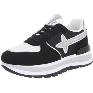 Ital-Design Damen Low-Top Freizeit Sneaker (87118370) Keilabsatz/Wedge Sneakers Low in Schwarz