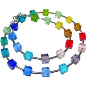 traumschmuck Collier 080a Collier Halskette Würfelkette bunt regenbogen mehrfarbig (Geschenk, Muttertag, Weihnachten, Geburtstag, Valentinstag, inkl Schmuckbox), Made in Germany