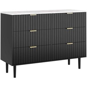 UEV Kommode mit 6 Schubladen Sideboard TV Board für Wohnzimmer,Schlafzimmer (Schrank mit Füße/Metallgriffe, Aufbewahrungsschrank viel Stauraum Highboard Schmal Buffet modern), 100 x 34 x 75cm, marmorfarbrig Mehrzweckschrank aus Holz für Büro Flur