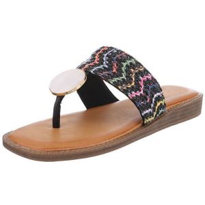 Ital-Design Trendige Damen-Sandalen mit goldener Applikation, Sommer Zehentrenner (89368740) Keilabsatz/Wedge Zehentrenner in Schwarz