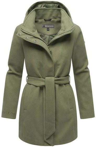 Marikoo Kurzmantel Katalinaa Eleganter Wickel Mantel mit Taillengürtel und Oversized Hood Kapuze