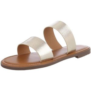 Ital-Design Schlichte schwarze Sandalen aus Leder für Damen Pantolette (89372805) Blockabsatz Pantoletten in Gold