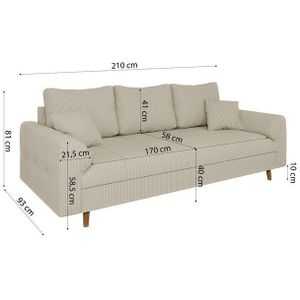 S-Style Möbel Polstergarnitur 3+2+1 Zara mit Braun Holzfüßen im skandinavischen Stil aus Cord-Stoff, (1x 3-Sitzer-Sofa, 1x 2-Sitzer-Sofa, 1x Sessel)