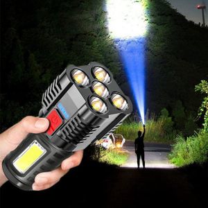 ZEUOPQ LED Taschenlampe USB Aufladbar Flashlight Handlampe Handheld Taktische Mobilleuchte (5 LEDs Superhell, mit COB-Seitenlicht 4 Beleuchtungsmodi, 1-St., IPX6-wasserdicht mit 2400mAh Akku, seitliches Licht, USB-Schnellladung), für Camping, Outdoor, Notfall, Wandern, Zuhause