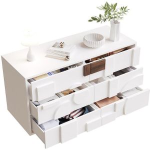 OKWISH Sideboard Anrichte,Küchenschrank,Kommode (Modernes Sideboard weiß mit Push-to-Pop-Schubladen – Grifflose Türen, geometrisches Design, Massivholzbeine, ideal für Wohnzimmer & Esszimmer, 120*40*75CM), mit Push-to-Pop-Funktion