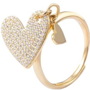 Runde Perlé Silberring Ring großes Herz und mini Herz, 925er Silber, 14K Gold, Zirkonia, handgefertigter Ring (inkl. Geschenkverpackung)