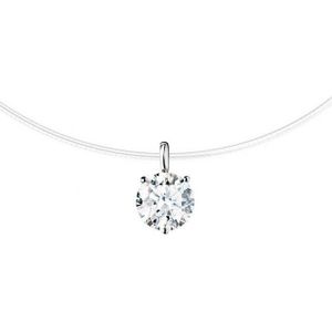 LÖB Kette mit Anhänger Halskette 925 Silber Nylon mit einem Stein Anhänger Schwebend Kette (Geschenke für Frauen Beste Freundin Mutter Mama Damen zum Geburtstag Ostern Muttertag Muttertagsgeschenk, Inkl. Schmuckbox), Halsband Nylonband Glitzer Collier Choker Brautschmuck Nylonkette Rund