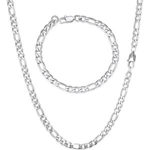 LuxusKollektion Ketten und Armband Set Herren Silber Edelstahl Panzerkette 9mm Halskette 56cm
