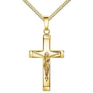 JEVELION Kreuzkette Kruzifix Kreuz Anhänger 333 Gold (Goldanhänger, für Damen und Herren), Mit Kette vergoldet- Länge wählbar 36 - 70 cm.