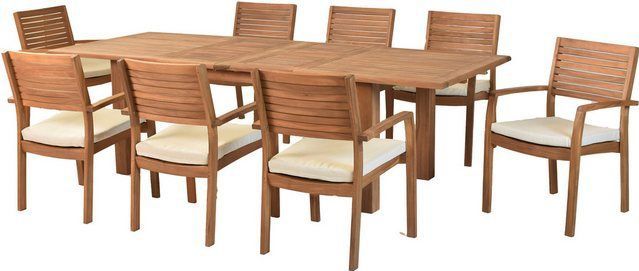 MERXX Garten-Essgruppe »Batavia«, (Set, 17-tlg., Tisch doppelt ausziehbar: 100x 180/220/260x 75 cm), moderne Landhausoptik in warmen Holznuancen