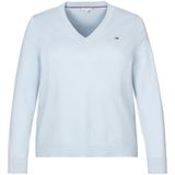 Tommy Hilfiger Curve Strickpullover CRV CO JERSEY STITCH LS V-NK SWT in Großen Größen, Logostickerei, V-Ausschnitt