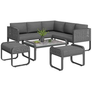 MODFU Sofa Garten-Lounge-Set,mit verzinktem Eisengestell, Garten-Lounge-Set für 6-7 Personen – Modernes Rattan-Möbelset mit ergonomischen Kissen und verzinktem Eisenrahmen., mit Relaxfunktion