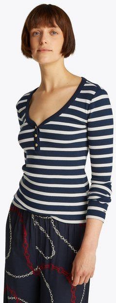 Tommy Hilfiger Langarmshirt SLIM HENLEY GB SCOOP-NK LS mit Rippenstruktur, mit Metalllabel