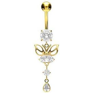 PIERCINGLINE Bauchnabelpiercing Titan Bananabell mit Innengewinde SCHMETTERLING + KRISTALLE (Bananabells / 1 Stk)
