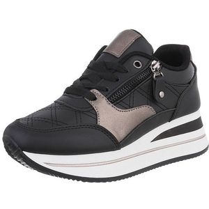 Ital-Design Damen Low-Top Freizeit Sneaker (88671435) Keilabsatz/Wedge Sneakers Low in Schwarz