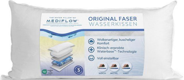 Mediflow Wasserkissen Kopfkissen Mediflow, individuell anpassbare Füllmenge, Kissen, Packung, 1-tlg., Kissen in 40x80 cm, Wasserkern mit Stützwirkung, Made in Germany