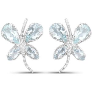 Vira Jewels Paar Ohrstecker Silber 925 rhodiniert Schmetterling-Motiv mit echtem Aquamarin