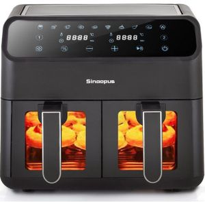 Sinaopus Heißluftfritteuse Heissluftfritteuse 10 Liter Dual Zonen, Doppel Kammer, Dual Basket, 2000 W, Luftfritteuse XXL mit Touchscreen, 10-in-1 Fritteuse für Familien