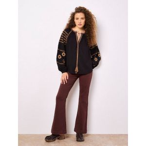 Apricot Schlupfbluse Bluse mit Quastenstickerei, mit Zierband