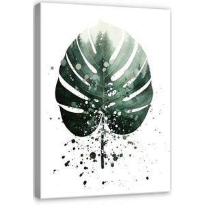 Wallarena Leinwandbild Blätter Monstera Grün Kunst Wandbild XXL Leinwandbilder Modern, Gemalt (Einteilig, 1 St), Wandbilder Leinwandbilder Leinwand Bilder Bild Groß Aufhängefertig