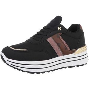 Ital-Design Damen Low-Top Freizeit Sneaker (86188011) Keilabsatz/Wedge Sneakers Low in Schwarz
