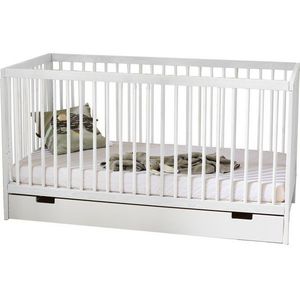 Kids Collective Babybett Kinderbett Gitterbett 60x120 und 70x140 cm höhenverstellbar, mit Schublade und Matratze weiß 70x140 cm von Geburt bis 6. Lebensjahr