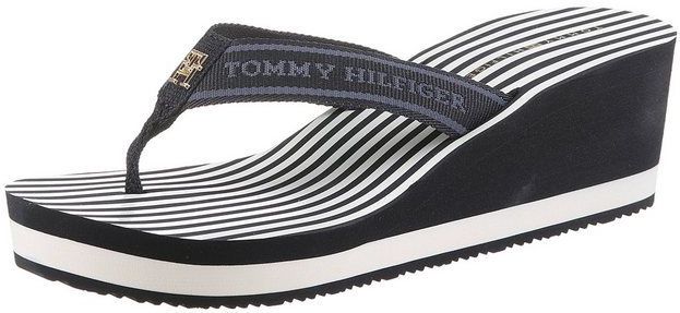 Tommy Hilfiger TH STRIPES WEDGE BEACH SANDAL Dianette, Zehentrenner, Sommerschuh mit gestreifter Innensohle