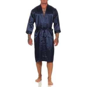 EloModa Morgenmantel Herren Morgenmantel Robe Bathrobe Bademantel Satin, M L XL 2XL, wadenlang, Polyester