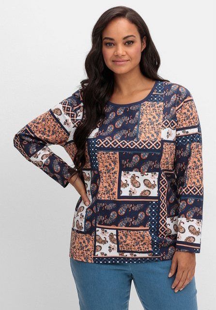 Sheego Langarmshirt Große Größen im Patchwork-Mustermix
