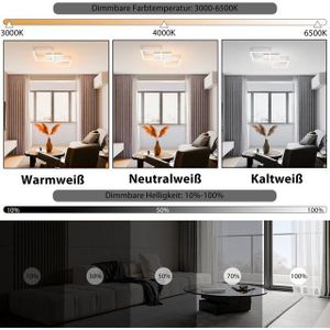 Nettlife LED Deckenleuchte Wohnzimmer Schwarz Dimmbar Eckig Modern 36W mit Fernbedienung, Dimmbar, LED fest integriert, Farbwechsler, Küchenlampe Flur Schlafzimmerlampe Deckenleuchten für Küche Büro